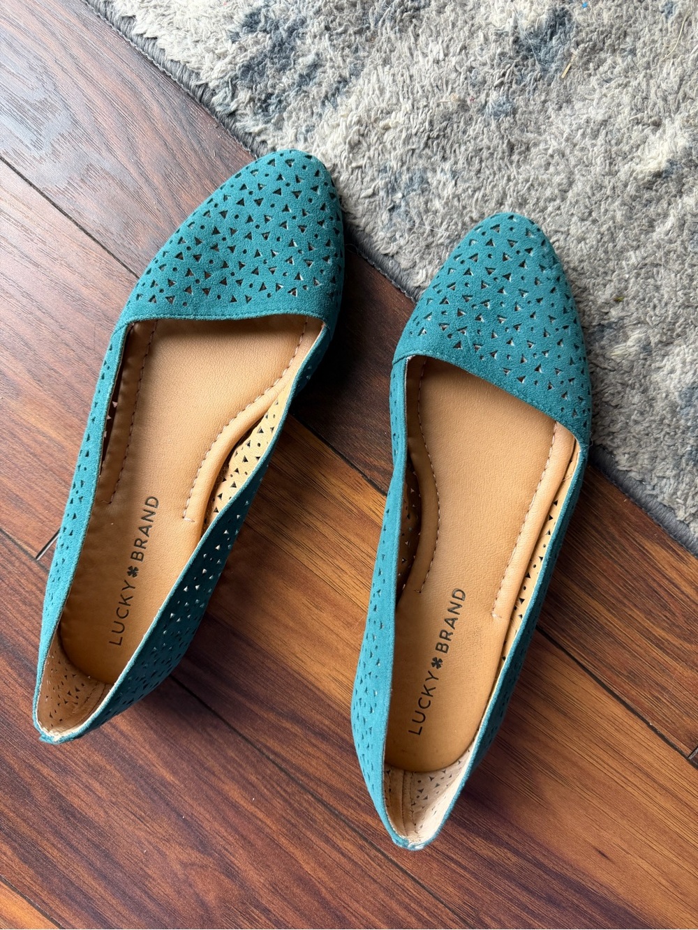 Lucky Brand Teal Perforated Pointed-Toe Flats